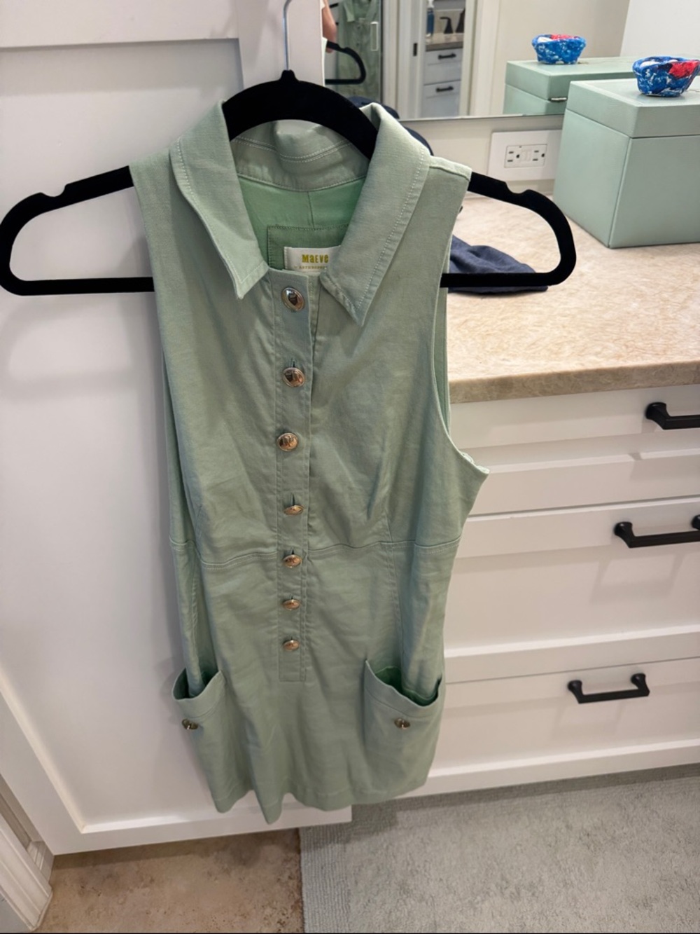 Anthropologie Light Mint Green Sleeveless Button Front Dress never worn